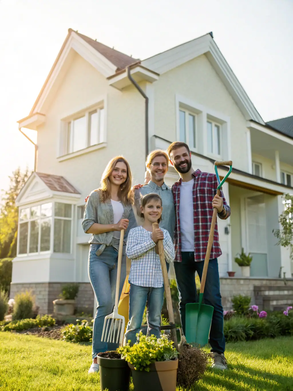 A family standing in front of their newly renovated home, representing the use of a personal loan for home improvements.