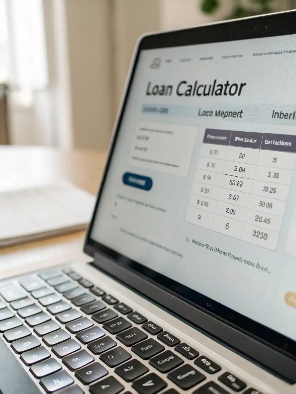 A financial calculator interface showing calculations for loan payments and interest rates.